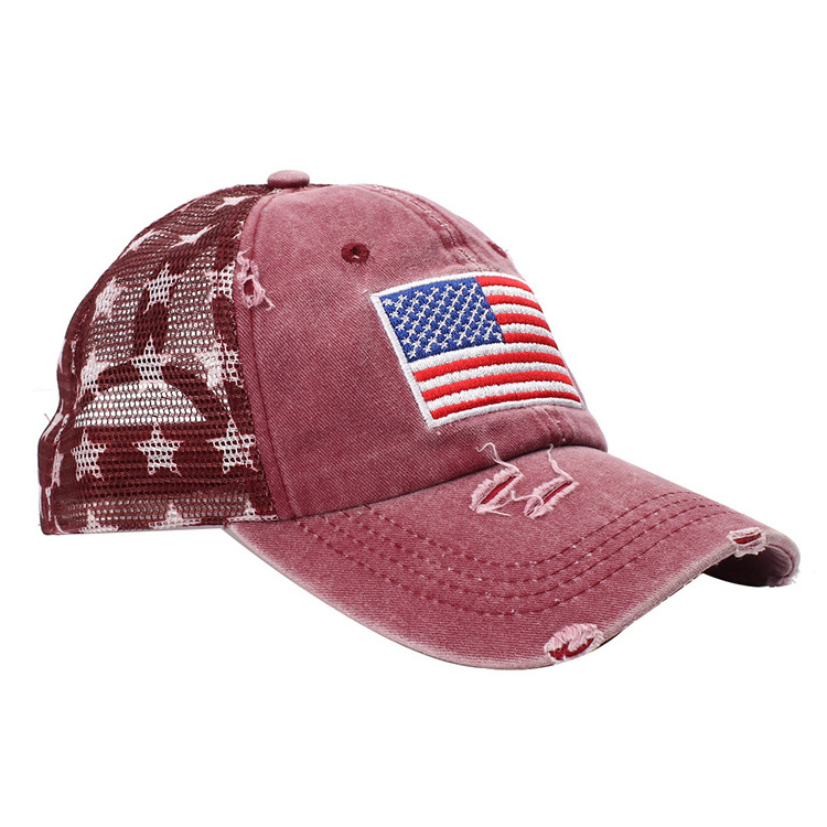 New American Flag Embroidery Baseball Cap Printed Five-star Mesh Sunscreen Breathable Sports Cap Trucker Hat