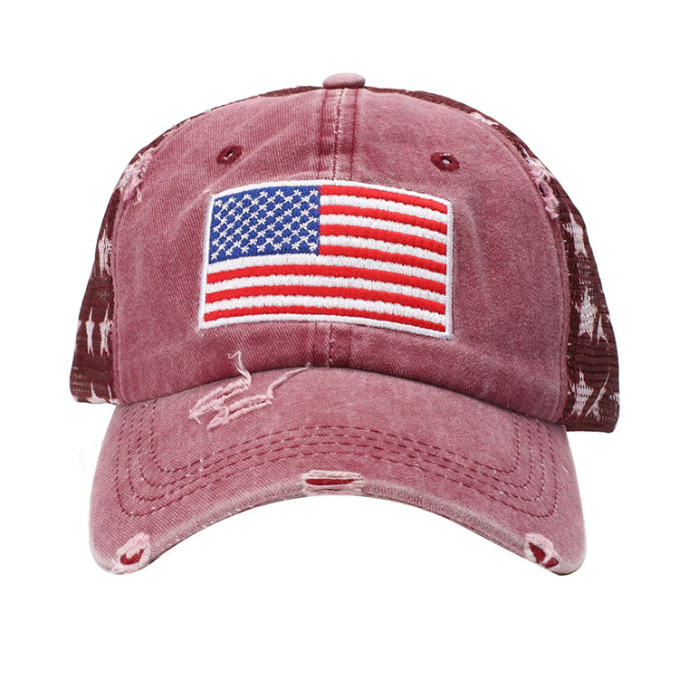 New American Flag Embroidery Baseball Cap Printed Five-star Mesh Sunscreen Breathable Sports Cap Trucker Hat