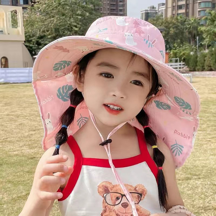 New Design Sunscreen UV Protection Cartoon Printing Toddler Fisherman Sun Hat Polyester Baby Children Kids Bucket Hat