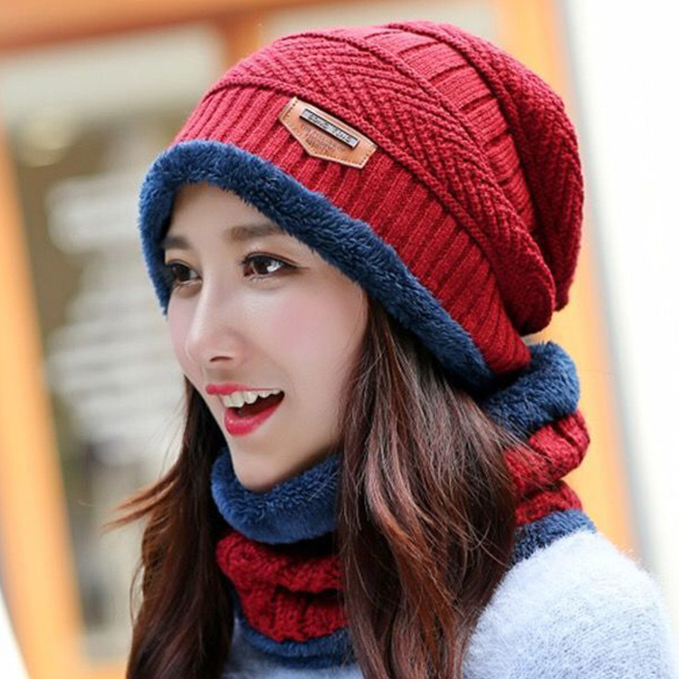 Winter Beanie Hat Scarf Set Warm Knit Hat Thick Fleece Lined Winter Cap Neck Warmer For Men Women