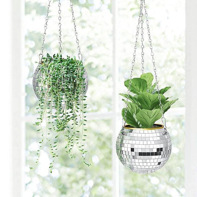 New Arrive Wholesale Disco Mirror Ball Planter Pot Self Watering Ball Plant Hanger Vase Ball Shape Planters 6' Size