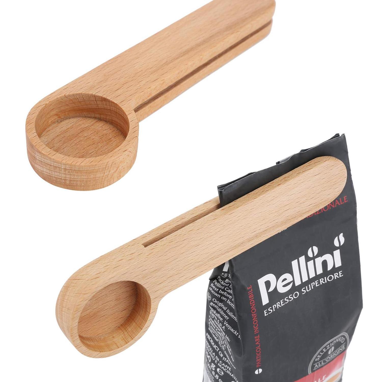 Hot Sale  Original Wood Measuring Scoop Spoon Wooden Coffee Bag Clip Wooden Coffee measuring Spoon with Bag Clip