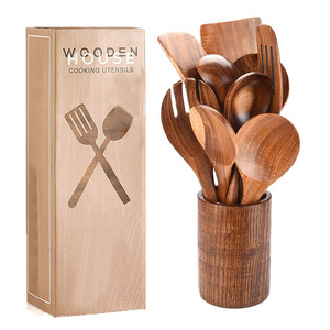 Kitchen Appliances Utensils Wholesale Wood Cooking Spoon Spatula Teak Wooden Multifunctional Kitchen Utensils Set utensilios de