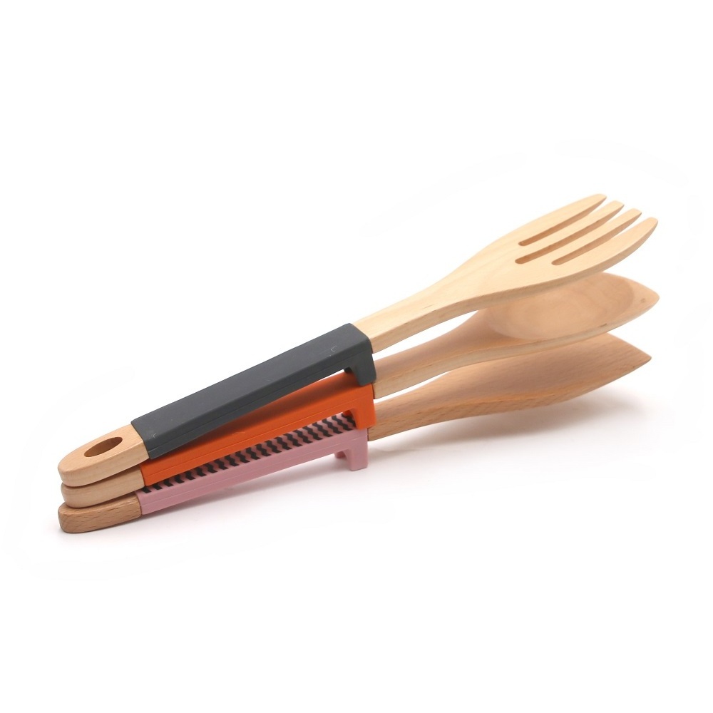 Wood Spoons and Spatula Cookware Beech Wooden Cooking Utensil Set Non-Stick Kitchen 5 Pieces Utensils Set