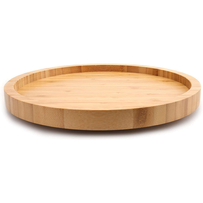 Wooden Round Tray Kitchen Spice Spinner Countertop Storage 10.5 inch Turntable Organizer 2 Tier Bamboo Lazy Susan Revolution