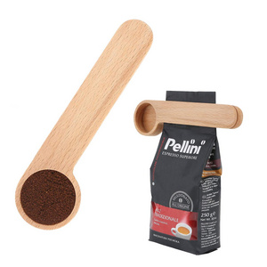 Hot Sale  Original Wood Measuring Scoop Spoon Wooden Coffee Bag Clip Wooden Coffee measuring Spoon with Bag Clip