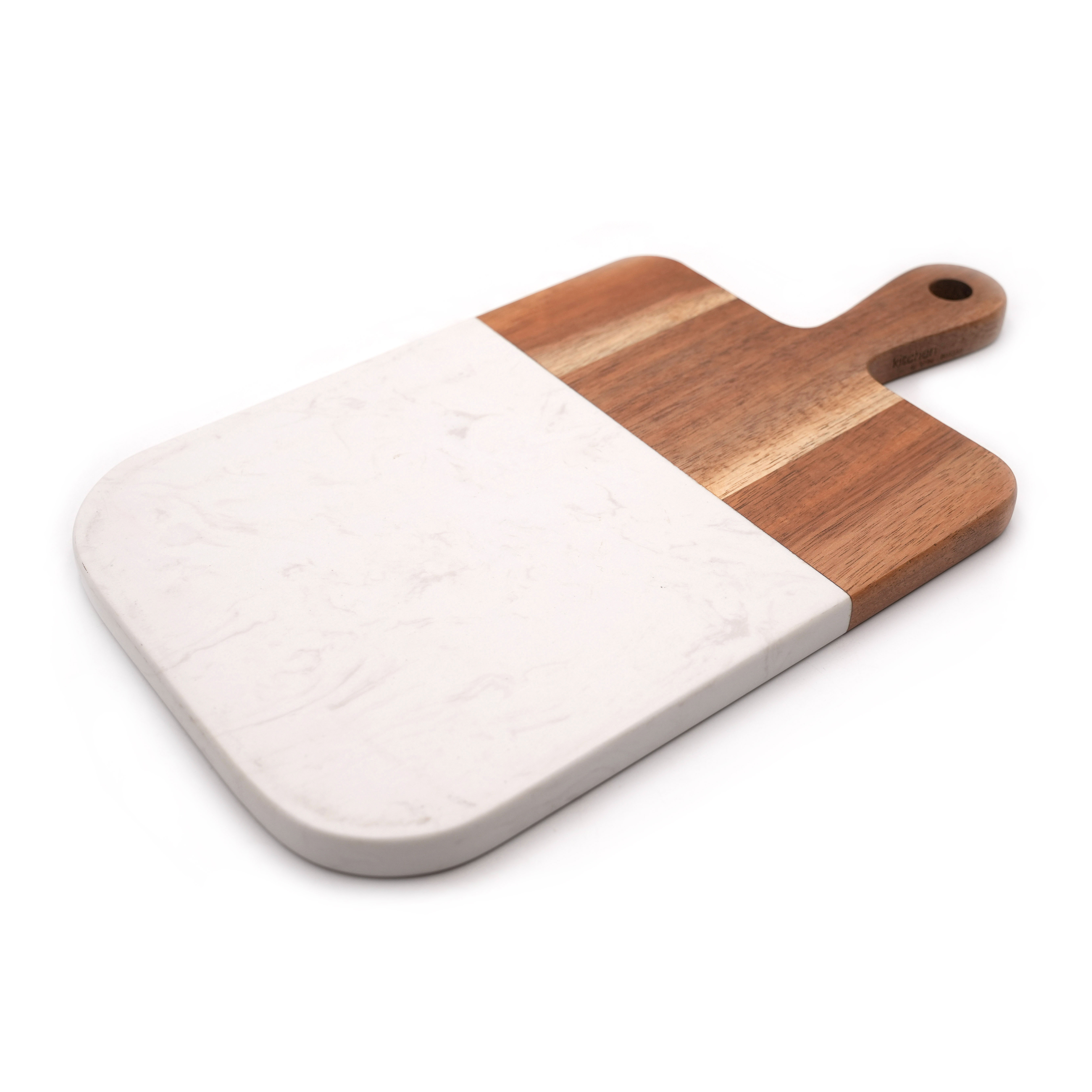 Marble and Acacia Wood Cutting Board White Cheese Board Charcuterie Chopping Board with Handle