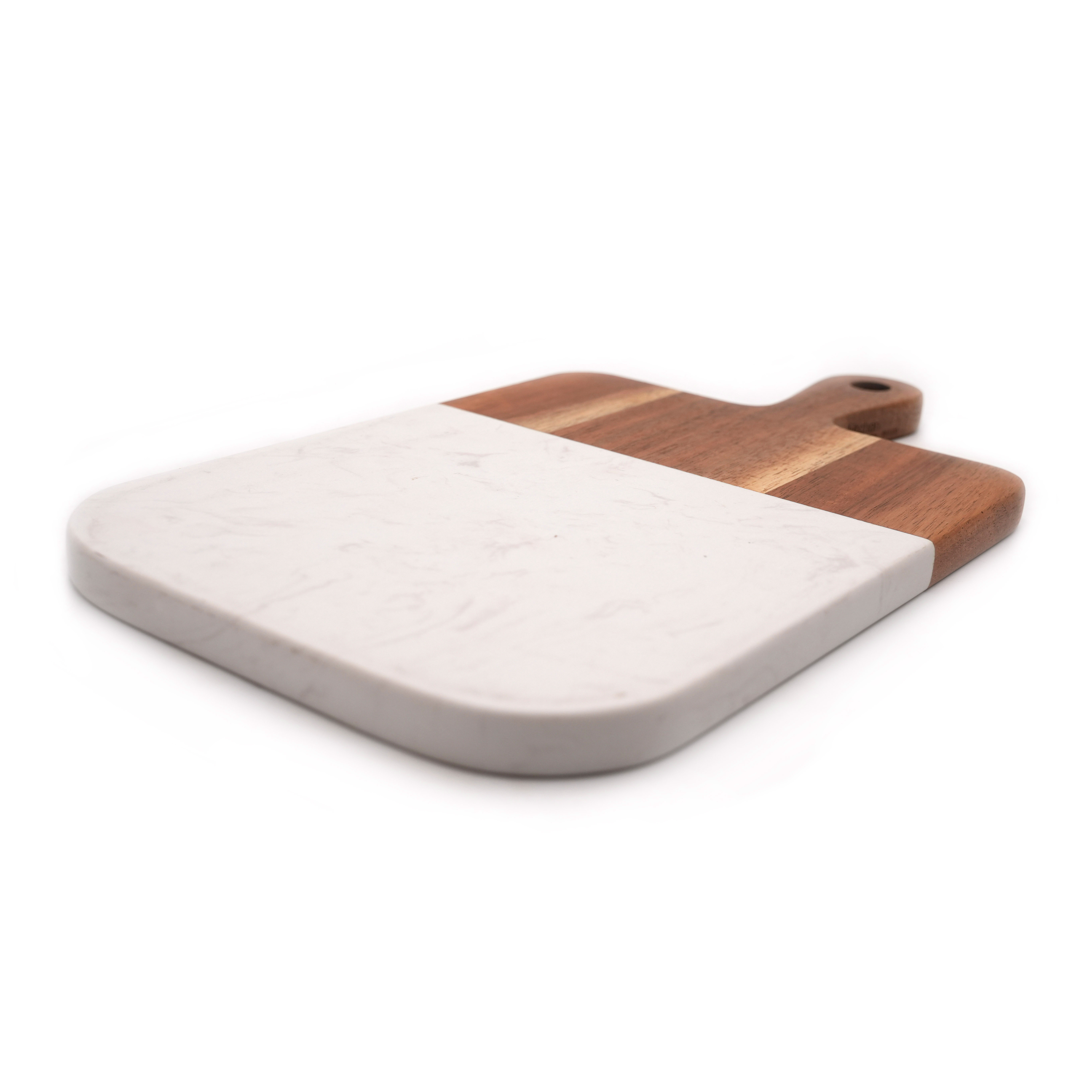 Marble and Acacia Wood Cutting Board White Cheese Board Charcuterie Chopping Board with Handle