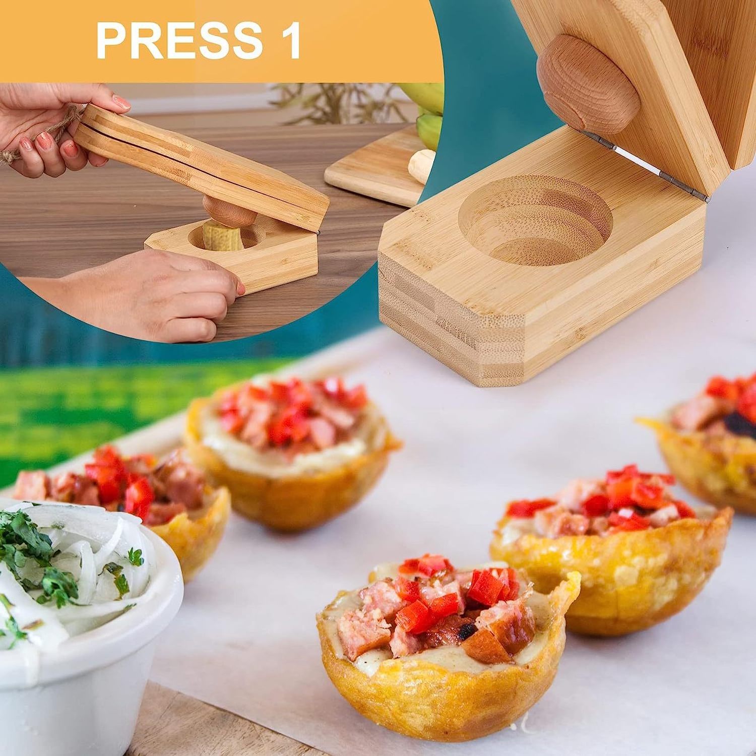 Wholesale Fruit & Vegetable Tools Wooden Bamboo Tostonera Toston Maker Banana Plantain Press Masher 2 In 1