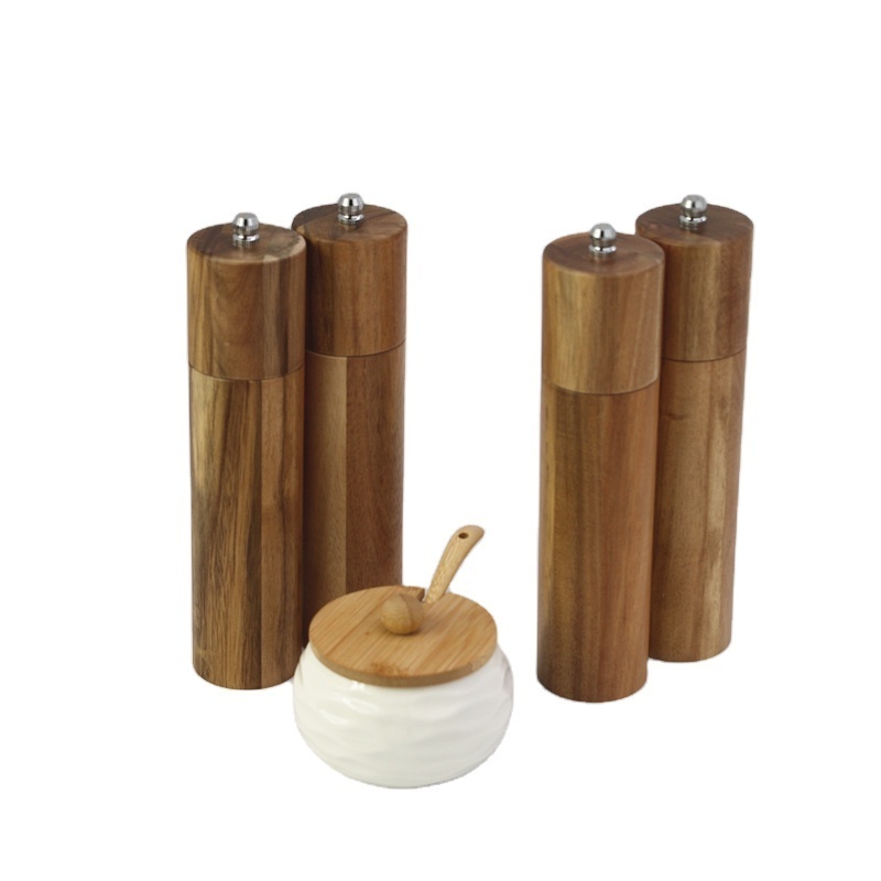 Wholesale Kitchen Accessories Pepper Acacia Wood Sea Salt and Pepper Grinder Set Salt and Spice Mill Manual for Kitchen and Home