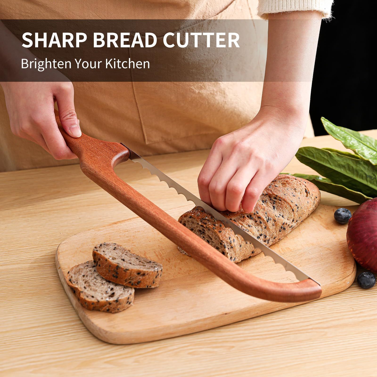 Sourdough Cutter Wooden Bread Bow Knife Stainless Steel Serrated Bagel Bread Knife Slicer With Wooden Handle