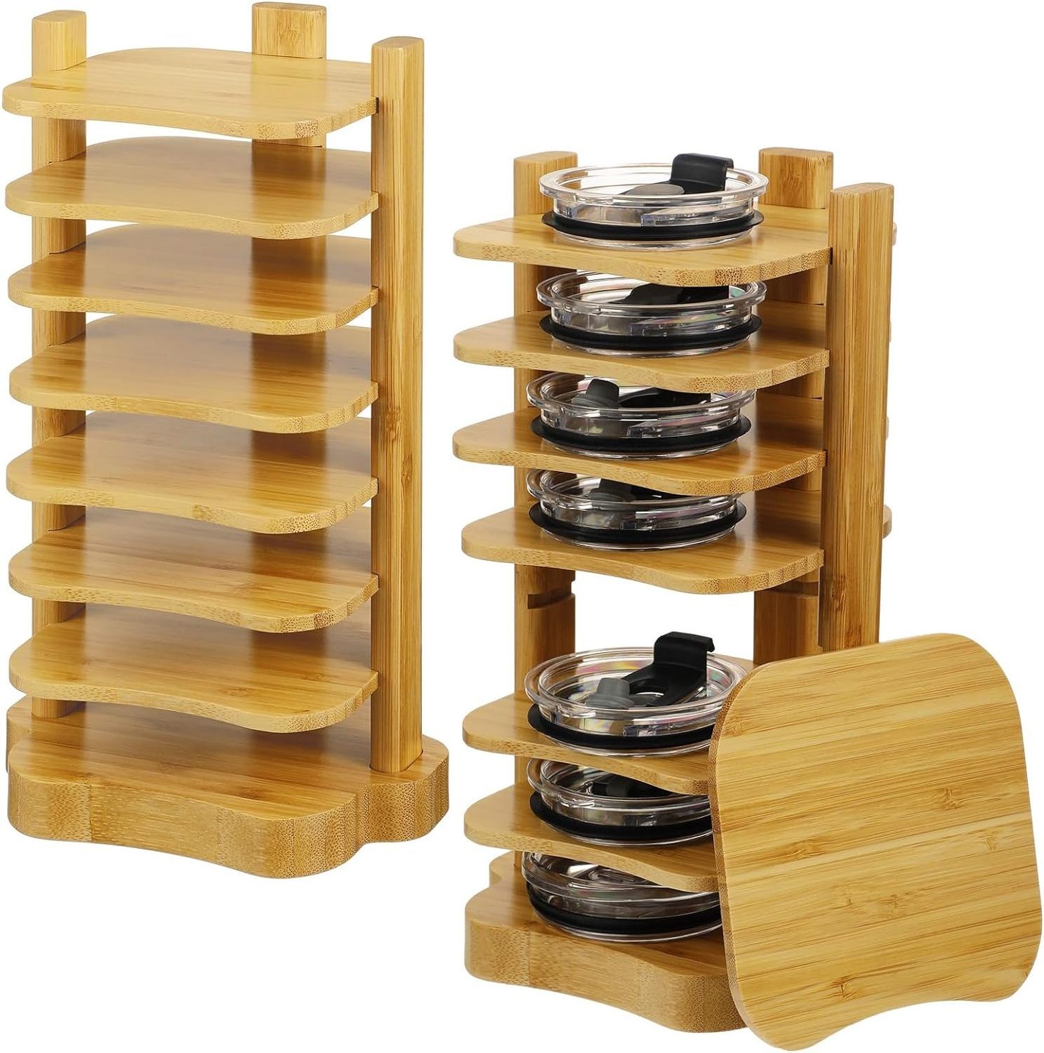 New Release Water Bottle Lid Storage Rack Adjustable Bamboo Tumbler Lid Organizer for Kitchen Cabinet