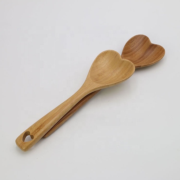 Mother's Day Gift Wholesale Love Spoons Eco-friendly Kitchen Bamboo Acacia Wood Heart Spoon Heart Shaped Wooden Spoon