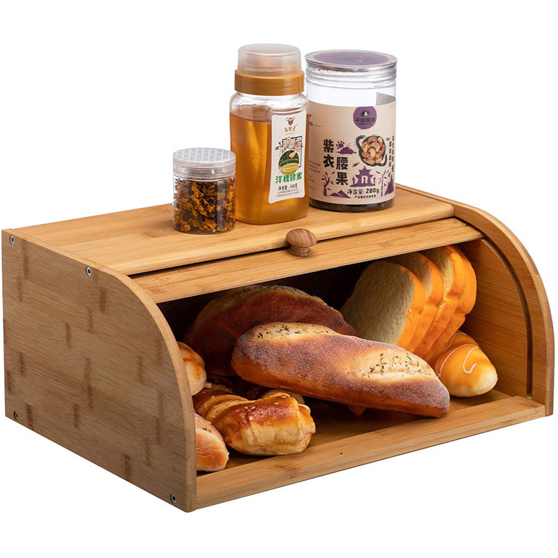 Premium Bamboo Kitchen Tools Storage Boxes & Bins Kitchen Counter Organizer Rubber Wood Bamboo Bread Bin Box