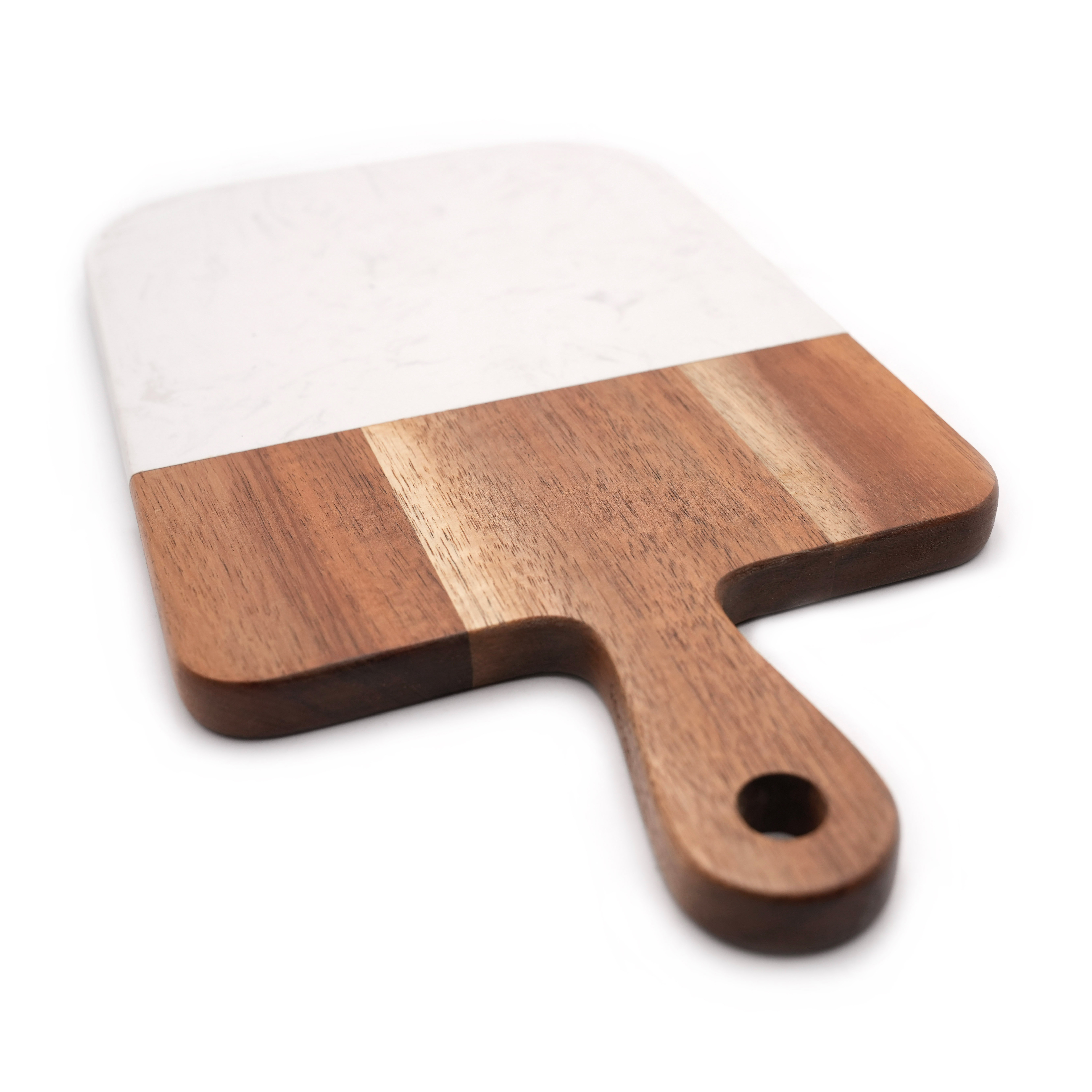 Marble and Acacia Wood Cutting Board White Cheese Board Charcuterie Chopping Board with Handle