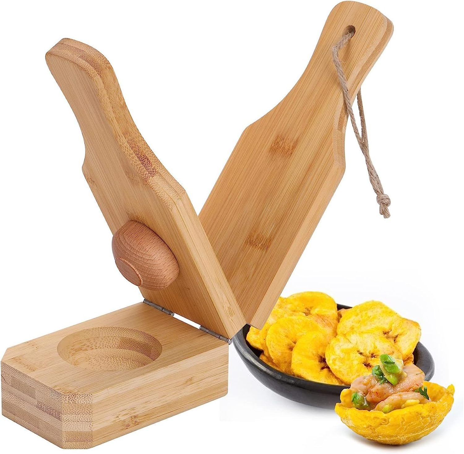 Wholesale Fruit & Vegetable Tools Wooden Bamboo Tostonera Toston Maker Banana Plantain Press Masher 2 In 1