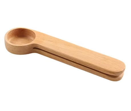 Hot Sale  Original Wood Measuring Scoop Spoon Wooden Coffee Bag Clip Wooden Coffee measuring Spoon with Bag Clip