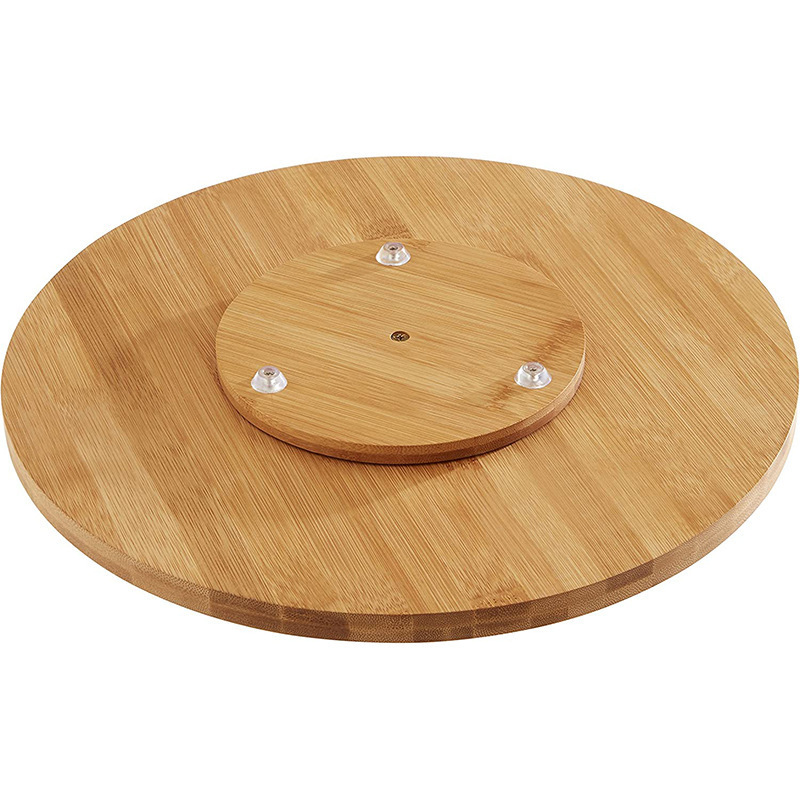 Wooden Round Tray Kitchen Spice Spinner Countertop Storage 10.5 inch Turntable Organizer 2 Tier Bamboo Lazy Susan Revolution