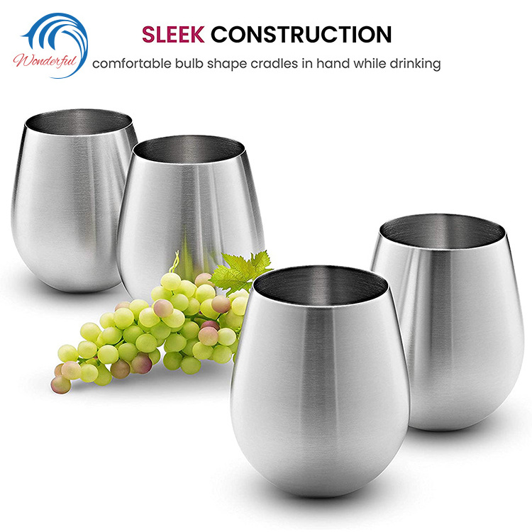 Top Seller 12oz 18oz Custom White Cup Mug Metal Tumbler Bottle Drinking Glasses Unbreakable Stainless Steel Stemless Wine Glass