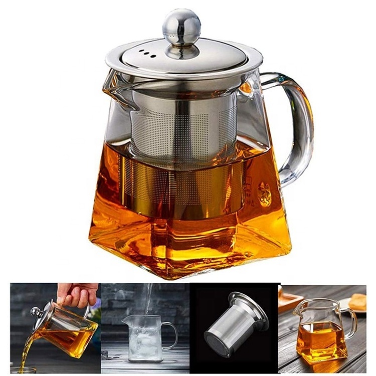 Top Seller 950ml clear tea cup pot set high borosilicate teapot glass tea pot with infuser handle suitable for stovetop