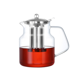 Glass tea hot pot with metal infuser  glass teapot set tea pot