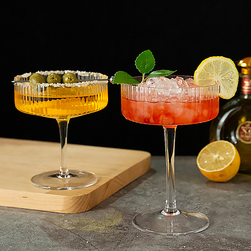 Bar Glassware Handmade Crystal Ribbed Drinking Champagne Margarita Cocktail Glasses Goblets Wine Glass Cup Home Kitchen Bar