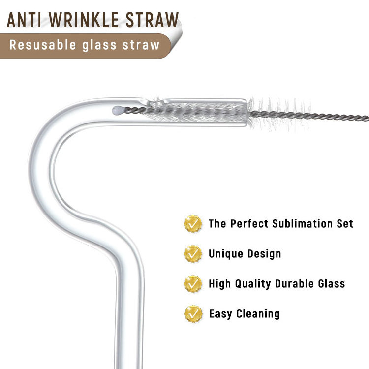 Hot reusable flute style no aging lip wrinkle free drinking straws set anti wrinkle glass straw for engaging lips horizontally