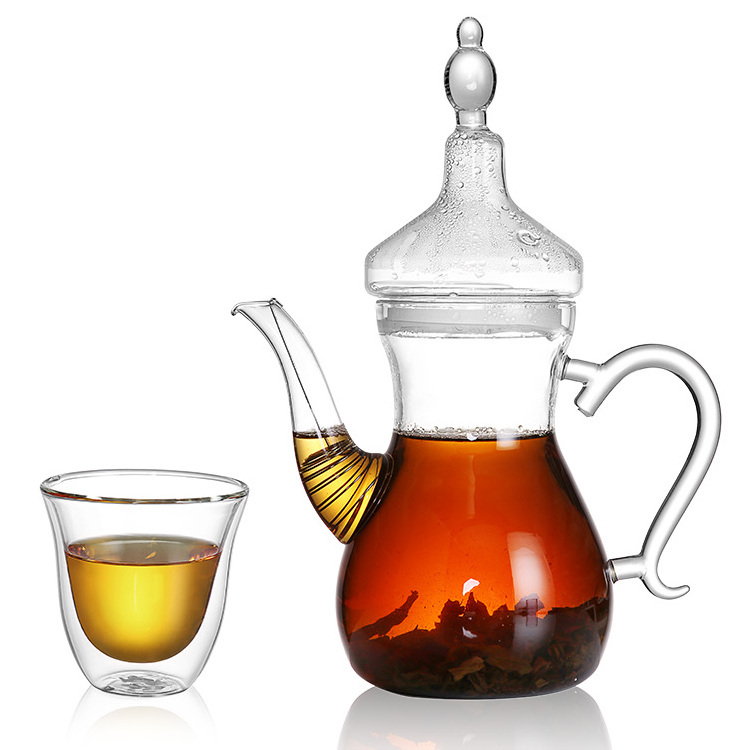 Hot glassware turkish arabic style glass teapot heat resistant high borosilicate clear glass tea pot for flower red tea