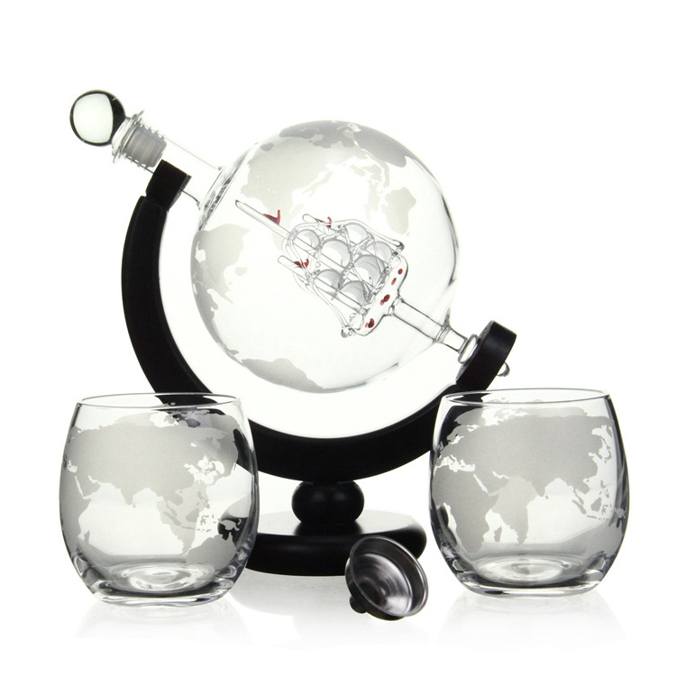 Top Seller Hot Sale New Product Glass Wine Whisky Globe Decanter With Two Whiskey Glass With Funnel