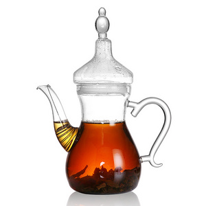 Hot glassware turkish arabic style glass teapot heat resistant high borosilicate clear glass tea pot for flower red tea