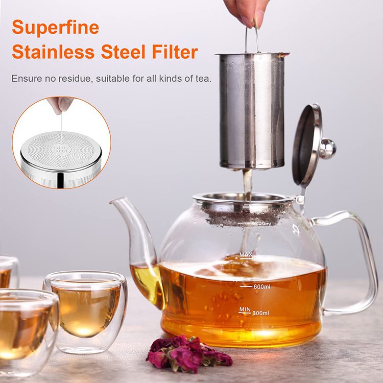 Stovetop & Microwave Safe Glass Teapot (50 OZ) with Removable Loose Tea Glass Infuser  Tea Kettle  tea pot