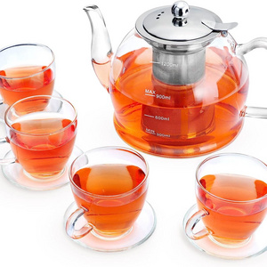 1200ml Glass Teapot with Removable Stainless Steel Infuser 4 Glass Teacups Tea Kettle Gift Set Blooming Loose Leaf Tea Maker Set