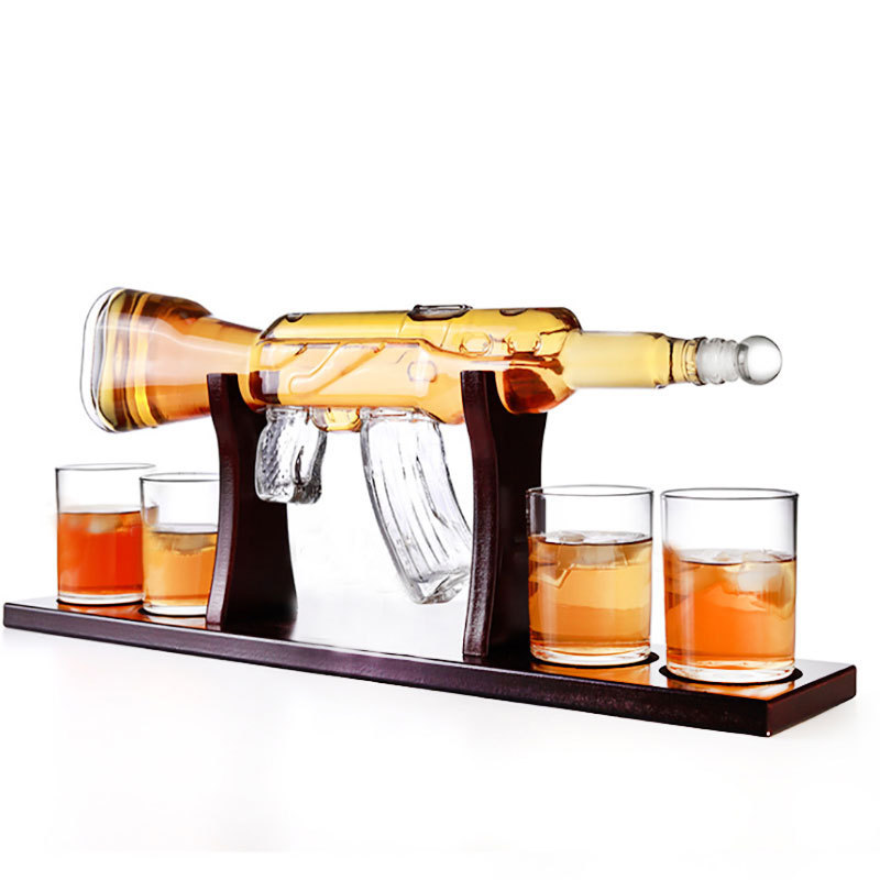 Top Seller Unique AK 47 Gun Shape Glass Wine Bottle Whisky Whiskey Decanter Set