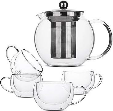 Teapot Glass Cup Tea Kettles set Stovetop Tea Pots  with Infuser