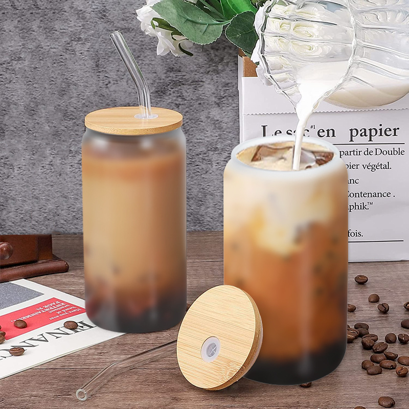 top seller 20oz frosted sublimation beer mugs can glass drinking glasses with bamboo lid and clear straight straws