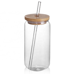 16oz Clear Borosilicate Glassware Drinkware Iced Coffee Cup Tea Mug Water Tumbler Dinking Glasses Beer Can Glass with Lid Straw