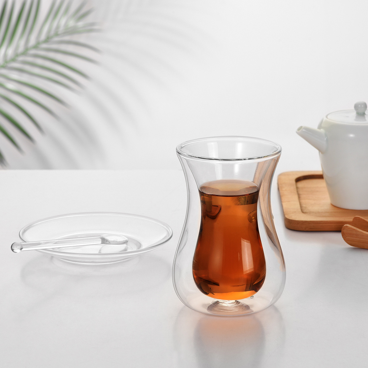 New Design 150ml Borosilicate double walled glasses cups Turkish Black Tea Cup With Saucer and Spoon