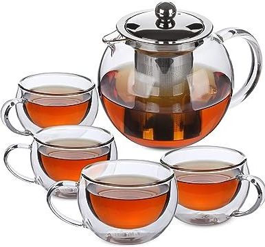 Teapot Glass Cup Tea Kettles set Stovetop Tea Pots  with Infuser