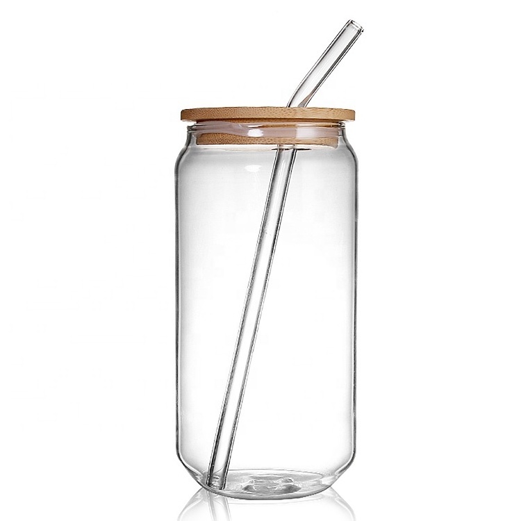 16oz Clear Borosilicate Glassware Drinkware Iced Coffee Cup Tea Mug Water Tumbler Dinking Glasses Beer Can Glass with Lid Straw