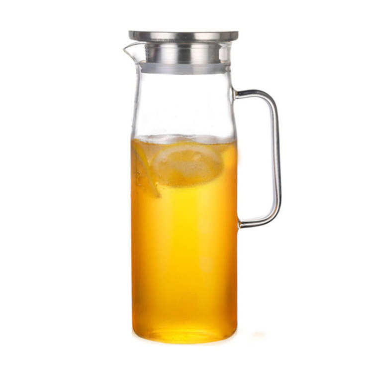 Handmade  glass pticher with 304 stainless lid glass kettle water carafe borosilicate glass carafe