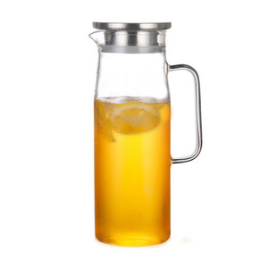 Handmade  glass pticher with 304 stainless lid glass kettle water carafe borosilicate glass carafe