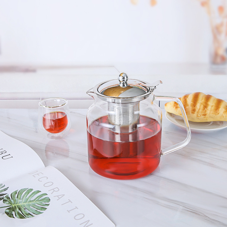 Glass tea hot pot with metal infuser  glass teapot set tea pot