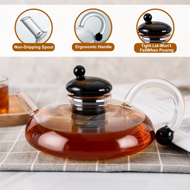 22 oz glass teapot kettle  clear tea cup pot set high borosilicate teapot glass tea pot with infuser handle suitable for stove