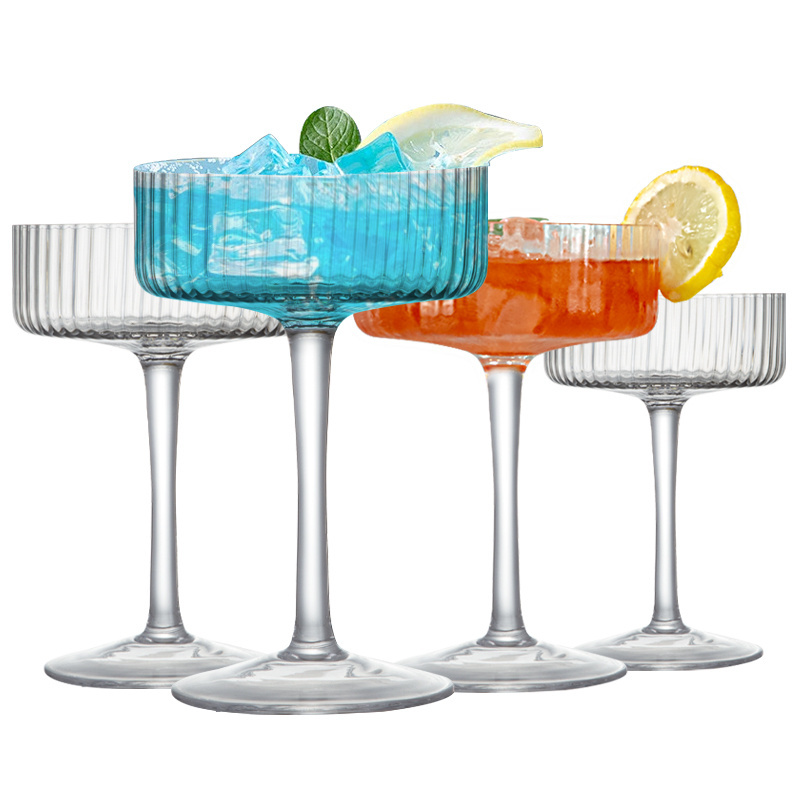 Bar Glassware Handmade Crystal Ribbed Drinking Champagne Margarita Cocktail Glasses Goblets Wine Glass Cup Home Kitchen Bar