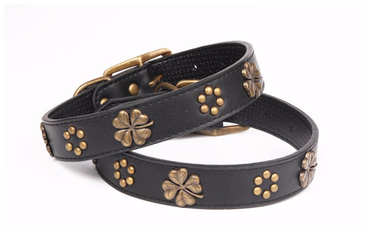 2023 Wholesale High-Quality First-Layer Leather Material Four-Leaf Clover Collars Designer Luxury Custom Dog Collar