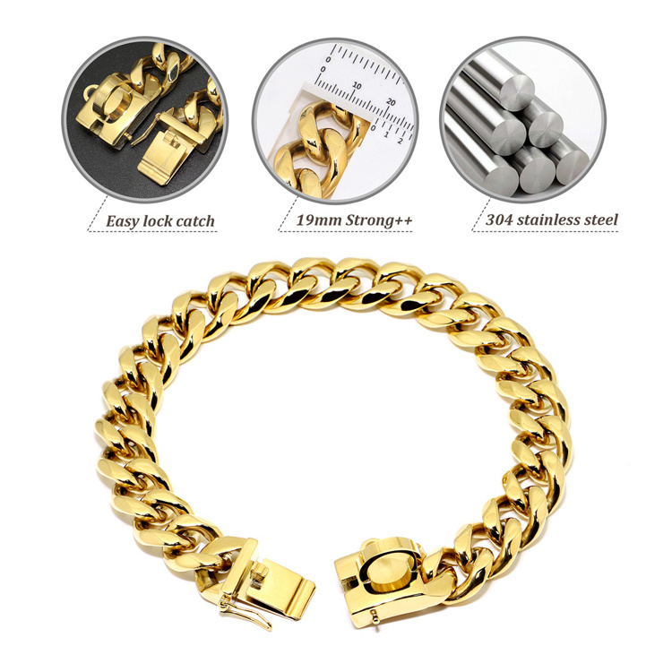 Gold Chain Heavy Duty Stainless Steel pitbull dog collars gold chain collar for dog cuban