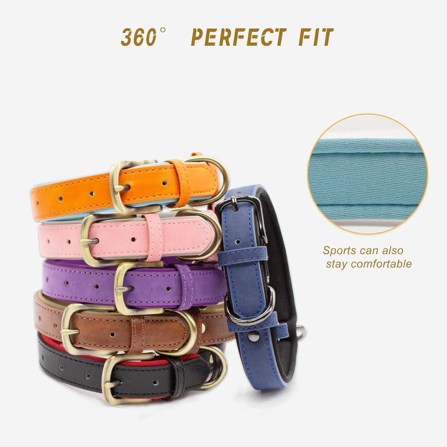 Hot Sale Classic Soft Padded Leather Dog Collar Breathable Waterproof Dog Collar Leather with Adjustable Durable Metal Buckle