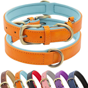 Hot Sale Classic Soft Padded Leather Dog Collar Breathable Waterproof Dog Collar Leather with Adjustable Durable Metal Buckle