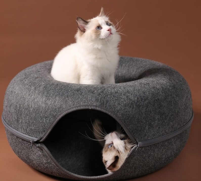 Basket Natural Felt Pet Cat Cave Beds Nest Funny Round Egg-Type with Cushion Mat Cat Tunnel Bed