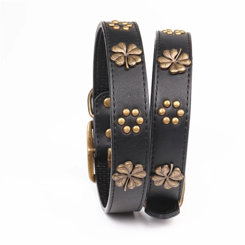 2023 Wholesale High-Quality First-Layer Leather Material Four-Leaf Clover Collars Designer Luxury Custom Dog Collar